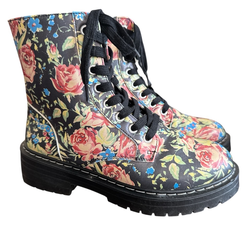 Sugar Floral Print Combat Boots